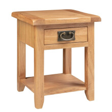 Hallowood Furniture Monchique Small Solid Oak Side Table with Drawer and Shelf, Wooden Lamp or Bedside Table with Lower Storage Unit, Bedroom and