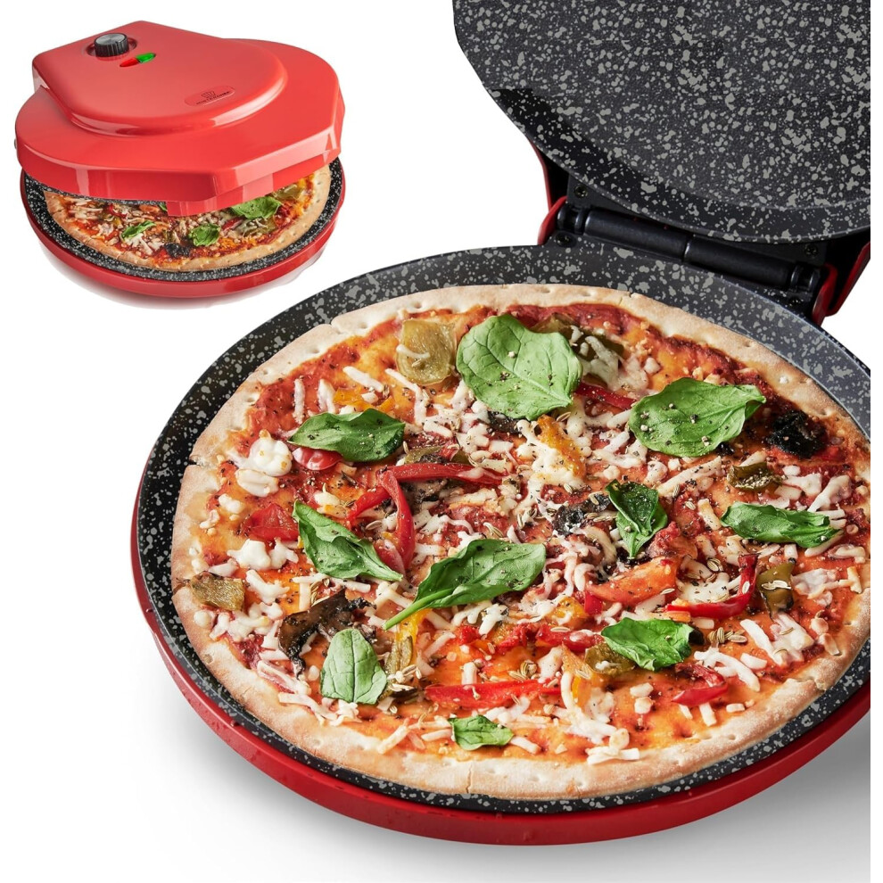 MisterChef Pizza Maker 1450W Ceramic Plates, 12 Inch / 30cm, 2,3 Metal, Free Recipe Book, Red
