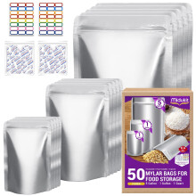 Mylar Bags for Food Storage 5 Gallon 17"x28", 1 Gallon 10"x14", 1 Quart 6"x8", 8.6Mil, Mylar Bags with Oxygen Absorbers 23000cc + Labels Heat Sealable