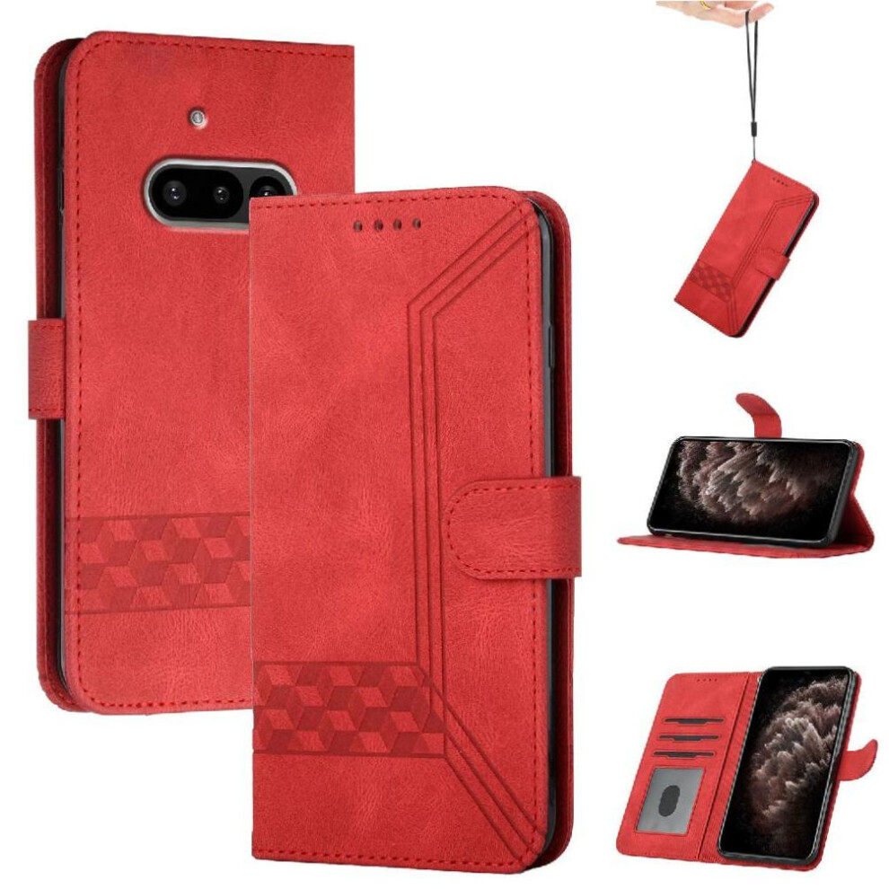 (Red) Compatible With Nothing Phone 3A Card Cover Wallet With Handy Stand Feature Pu Leather Red 764544141604