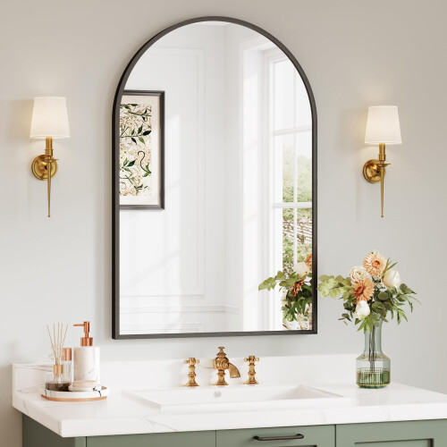 Dripex Dripex 50 x 75cm Arched Mirror, Arched Wall Mounted Mirror Home Decorative Bathroom Bedroom Living Room Dressing, Black