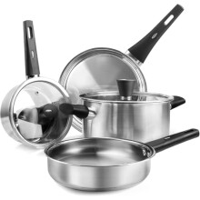 Stainless Steel Pots and Pans Set, 6-Piece Hob Pots Set & Frying Pans w/Lids Induction Kithchen Cookware Set for Healthy Cooking, Bakelite Handle,