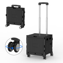 Marketero Collapsible Shopping Box Trolley on Wheels with Lid Folding Teacher Trolley Cart with Heavy Duty Wheels 360?Rotate & Telescopic Handle for