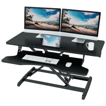 Lubvlook Standing Desk Converter, 37.4"/95cm Wide Height Adjustable Sit Stand Desk Riser for Dual Monitors with Keyboard Tray, Black