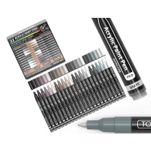 Acrylic Paint Pens 22 Gray Tones Assorted Pro Colour Series Markers Set 0.7mm Extra Fine Tip for Rock Painting, Glass, Mugs, Wood, Metal, Canvas,