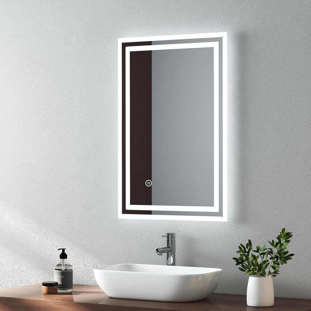 EMKE Bathroom Mirror with LED Lights - 400x600mm Backlit LED Illuminated Bathroom Mirror with Demister Heat Pad, Makeup Vanity Touch Mirror with LED-image-OPC-PGN8QZ5-NEW