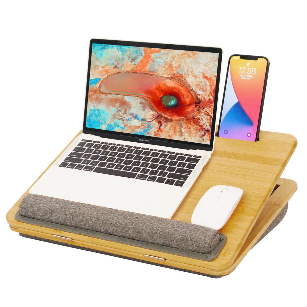 Lap Desk,Bamboo Laptop Tray - Ergonomic Design With Cushion. Adjustable Tilt Angle And Height, With Tablet Phone Holder,For Comfortable Work Anywhere 5051219204166