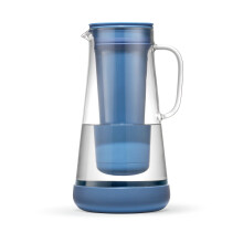 LifeStraw Home? Water Filter Pitcher, 7-Cup, Glass with Silicone Base, Stormy Blue, for Everyday Protection Against Bacteria, parasites,