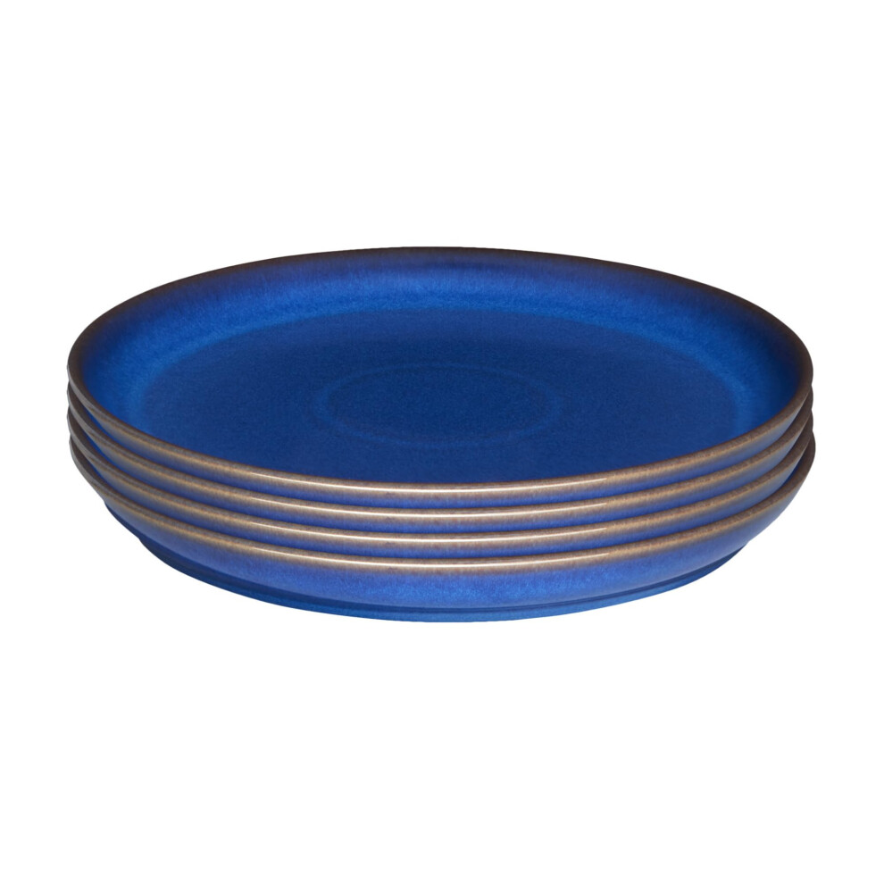 Denby - Imperial Blue Dinner Plates Set of 4 - Dishwasher Microwave Safe Crockery 26cm - Royal Blue Coupe Ceramic Stoneware Tableware - Chip & Crack