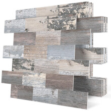 DEWOO 20-PCS Peel and Stick on Self Adhesive Wall Tiles for Kitchen Splashback Sticky Rustic Wood Effect PVC Covering Panels (13.5" x 11.4")