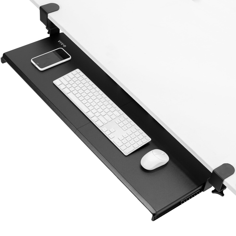 VIVO Extra Long Keyboard Tray Under Desk Pull Out with Extra Sturdy C Clamp Mount System, 86cm (102cm Including Clamps) x 28cm Slide-Out Platform