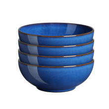 Denby - Imperial Blue Cereal Bowls Set of 4 - Dishwasher Microwave Safe Crockery 820ml 17cm - Royal Blue Ceramic Stoneware Tableware - Chip & Crack