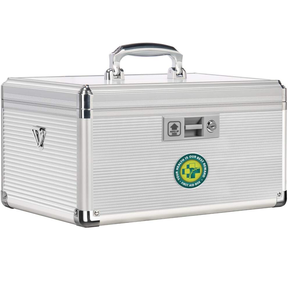 ZORVIDSON Medicine Lock Box with Key,Portable Medication Lock Box with Removeable Tray, Medicine Storage Box for Home (Silver, Extra Large)-image-OPC-PGN8RM5-NEW