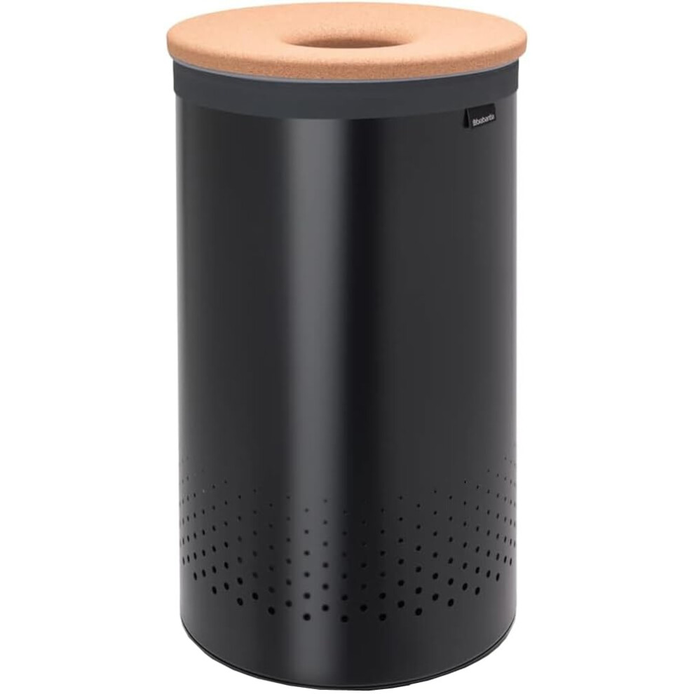 Brabantia - Laundry Bin - Cork Lid - Portable Laundry Bag Inside - Quick-drop Opening - Basket with Ventilation Holes - Non-Scratching Bottom -