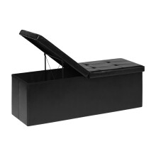 Bonlife Extra Large Folding Ottoman Storage Box,Faux Leather Toy Storage Chest,Window Seat with Storage Trunk,End of Bed Bench,Black 110x38x38cm