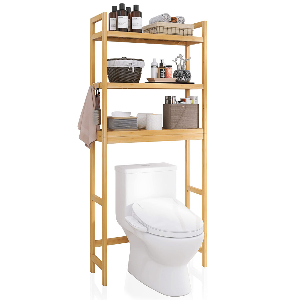 SMIBUY Bathroom Storage Shelf, Bamboo Over-The-Toilet Organizer Rack, Freestanding Toilet Space Saver with 3-Tier Adjustable Shelves (Natural)-image-OPC-PGN8S5Q-NEW
