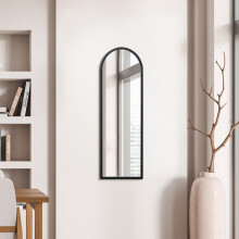 MirrorOutlet The Arcus - Black Metal Framed Modern Arched Wall Mirror 47" X 16" (120CM X 40CM) Black. 2cm Wide Frame and 3cm Deep.?