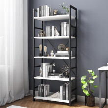 VERMESS Industrial Bookshelf, 5-Tier 24inch White Shelving Unit Wood Bookcase with Open Shelves, Rustic Standing Bookshelves Metal Frame Display Rack