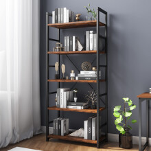 VERMESS Industrial Bookshelf, 5-Tier 24inch Rustic Brown Shelving Unit Wood Bookcase with Open Shelves, Rustic Standing Bookshelves Metal Frame