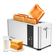 Aigostar 4 Slice Toaster Long Slot, Stainless Steel Toaster Extra Wide Slots, Digital Touch Control with LCD Display, 7 Browning Levels, Cancel