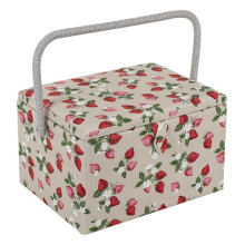 Hobby Gift Exclusive Large Sewing Craft Hobby Storage Box, Accessories Tray Pin Cushion Pocket PVC Handle 23.5 x 31 x 20cm, Strawberries