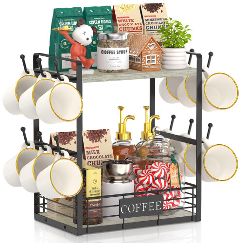 EsLuker.ly 2 Tier Coffee Bar Organizer Countertop Station Rack for ...