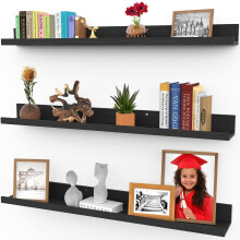 36 Inch (91 cm) Floating Shelves for Wall, Set of 3 in Ebony Black, Modern Rustic Style, Wall Mounted Display Shelves, Picture Ledges by Icona Bay