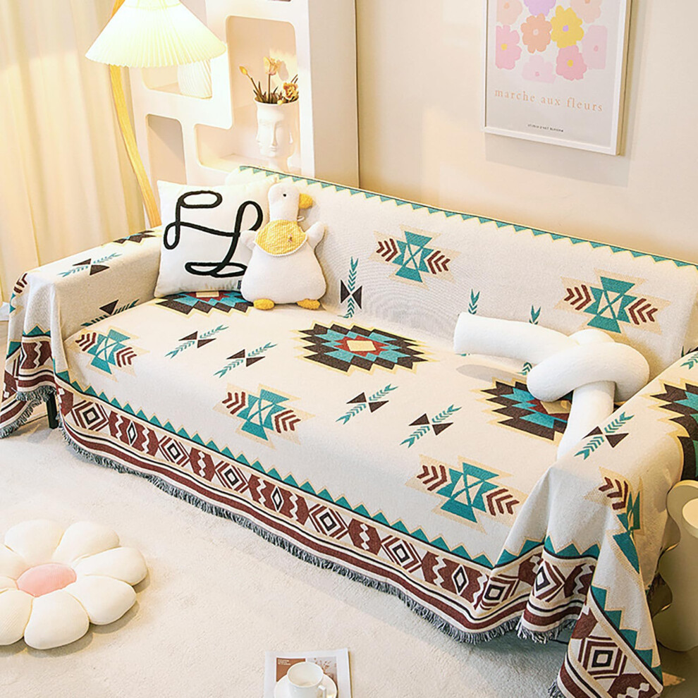 VANJOROY Aztec Sofa Large Throw Blanket with Tassels, 100% Handwoven Cotton Tribal Bohemian Navajo Armchair Throw for 2 3 Seater Settees Couch and