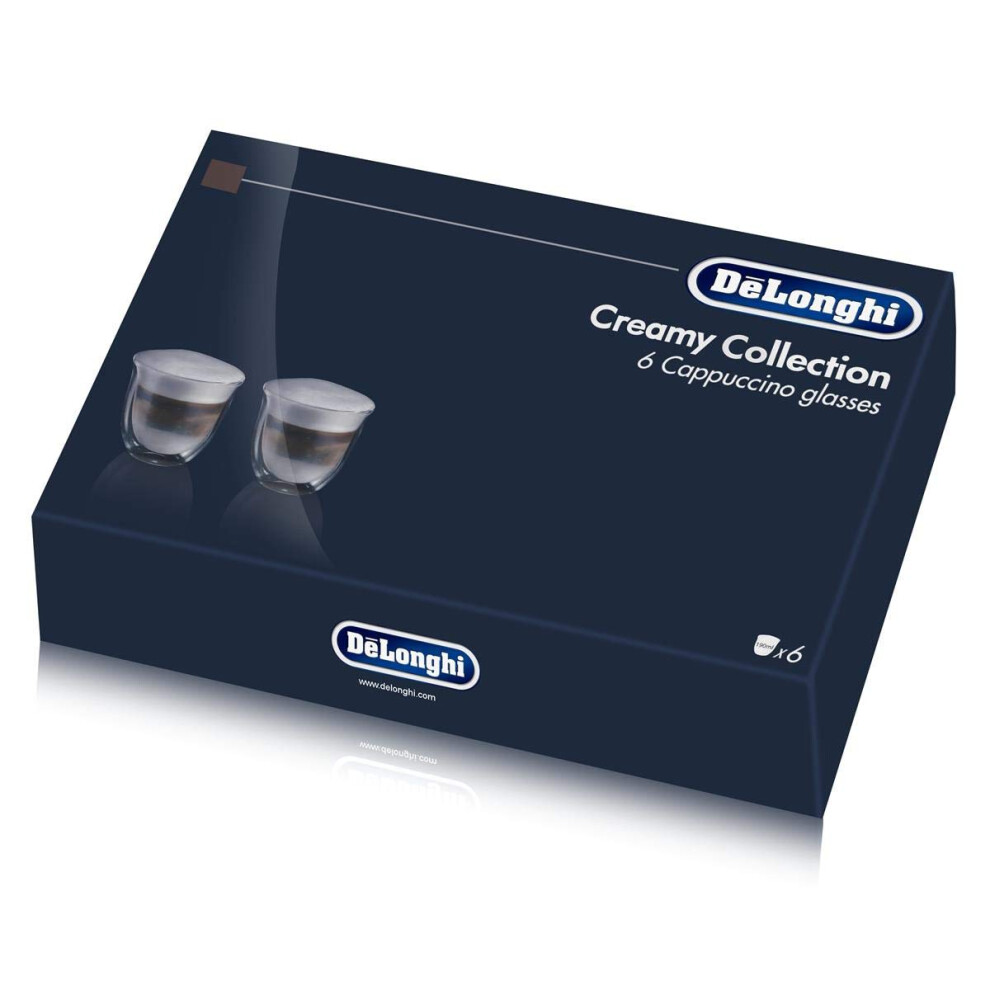 De'Longhi 5513296661-DLKC301 Delonghi DLKC301 Creamy Collection Double Walled Thermo Cappuccino Glasses, Set of 6, Dishwasher Safe,Clear, 270