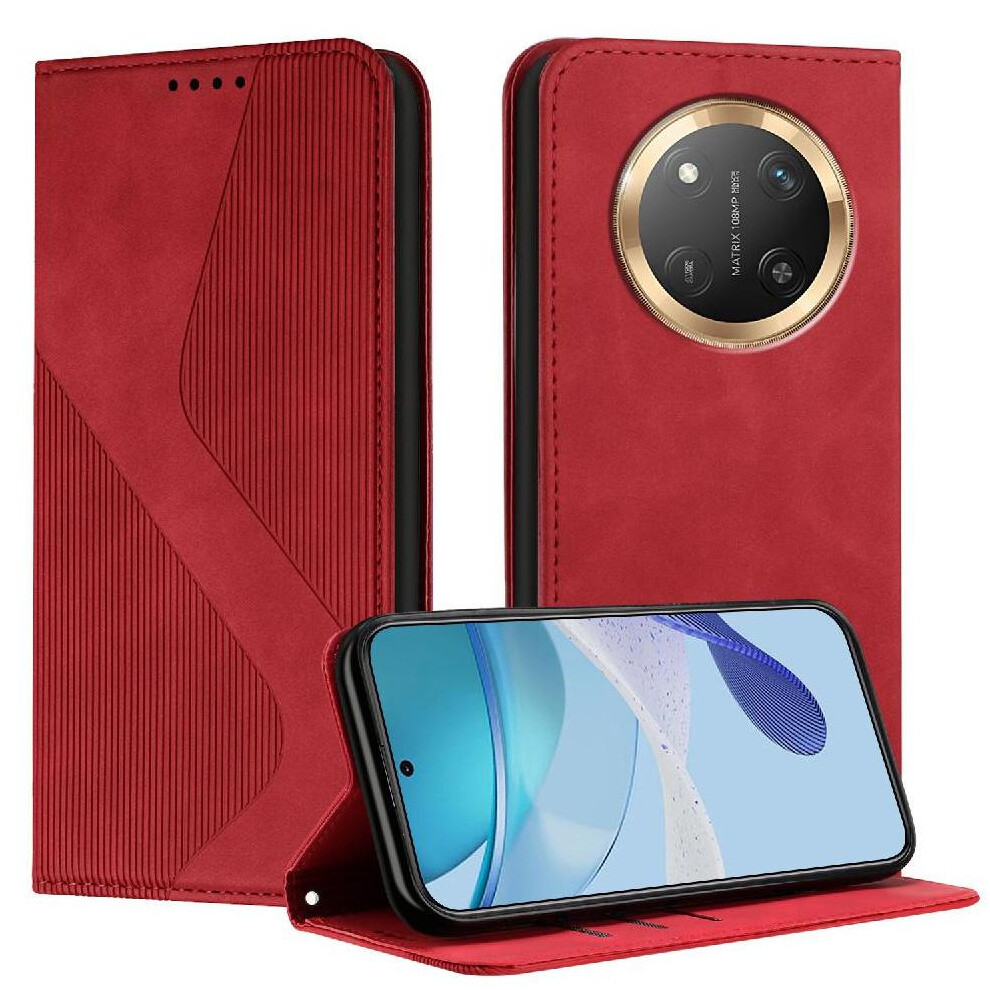 (Red) Case For Honor X9c Card Slots Holder Pu Leather Magnetic Folio Flip Wallet Kickstand Red 764544143073