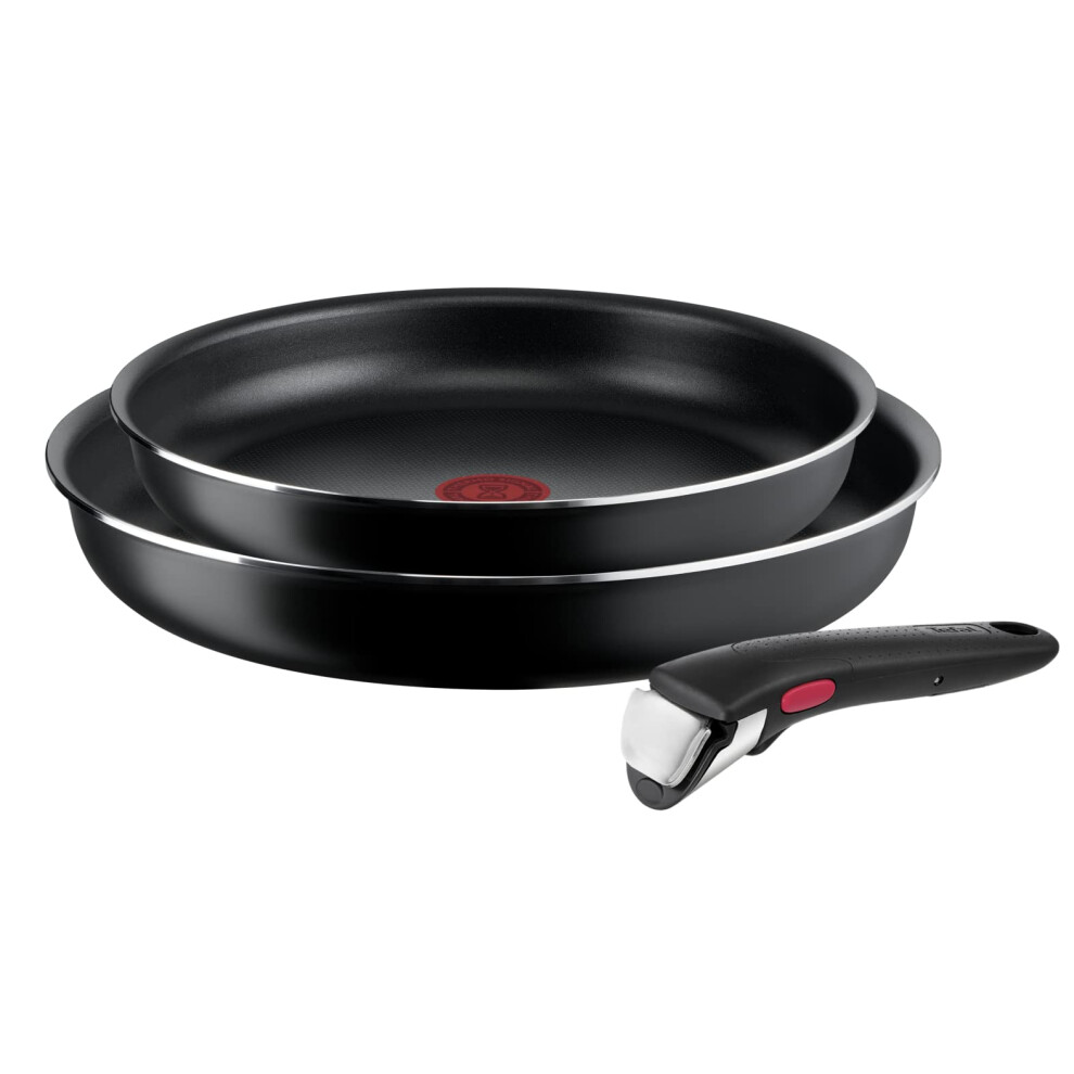 Tefal Ingenio Easy ON 3 Piece Non-Stick Pan Set, 24&28 cm Frying Pans, Bakelite Handle, Easy Cleaning, Heat Indicator, Non-Induction Black, L1599302