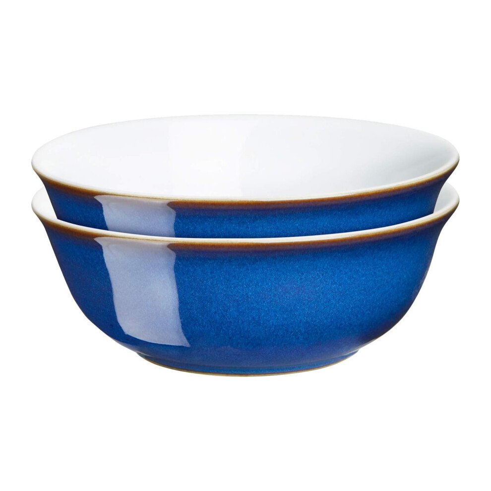 Denby - Imperial Cereal Bowls Set Of 2 - Dishwasher Microwave Safe Crockery 650Ml 16.5Cm - Royal Ceramic Stoneware Tableware - Chip & Blue/White