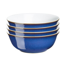 Denby - Imperial Blue Cereal Bowls Set of 4 - Dishwasher Microwave Safe Crockery 650ml 16.5cm - Royal Blue, White Ceramic Stoneware Tableware - Chip &