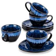 vancasso Starry Cup and Saucer Set, Ceramic Coffee Cup Set for 4 People, 270 ml Afternoon Tea Cup Set, Espresso Cup, Cappuccino Cup, Suitable for All