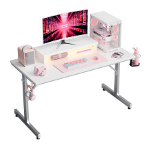 Bestier Small Gaming Desk with Monitor Stand, 106.6 CM LED Computer Desk, Gamer Workstation with Cup Holder & Headset Hooks, Modern Simple Style Desk