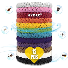 Mosquito Repellent Bracelet 12 Pack, Adjustable Leather Band, Deet Free, Insect Repellent Bracelet, 350 Hours Insect Repellent Protection, Natural