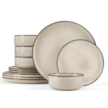 Homikit 12 Piece Dinner Set, Reactive Glaze Kitchen Dinnerware Sets for 4, Elegant Stoneware Included Plates and Bowls, Non-Scratch & Sturdy,