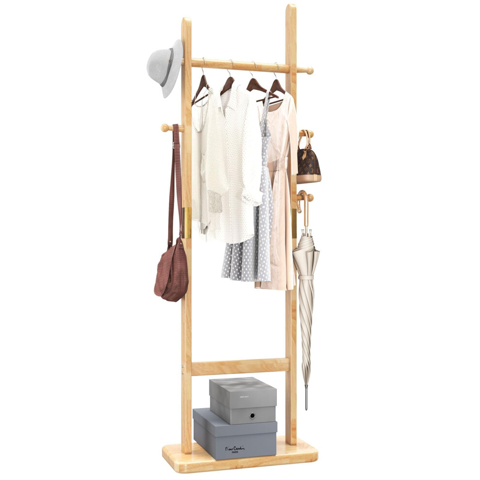 Aibiju Free Standing Coat Rack 180cm Stand with Rectangle Base with 5 Hooks, Wooden Coat Rack with hanging bar, Coat Stand for Purses, Clothes,-image-OPC-PGN8THP-NEW