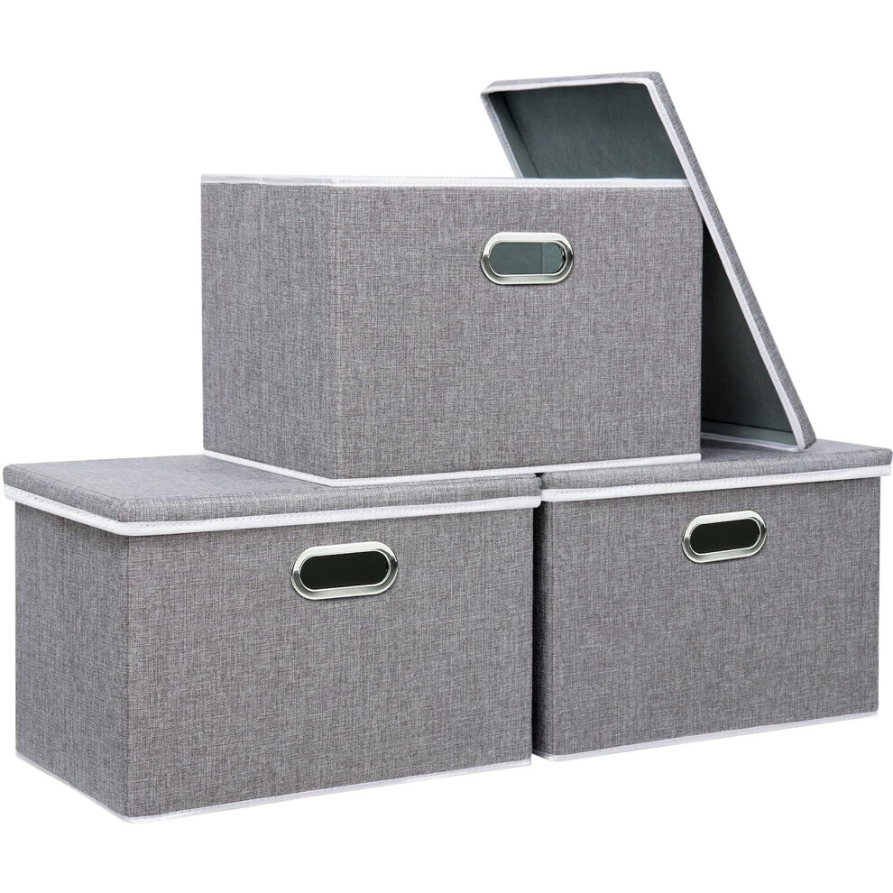Yawinhe Large Storage Box with Lid 3 Pack, Collapsible Cubes Baskets, for Cupboards, Wardrobe, Shelves, 44x30x30cm, Grey, SNK023GX-3-image-OPC-PGN8TRG-NEW