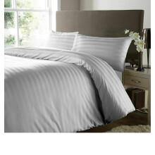 RAYYAN LINEN Satin Stripes Duvet Cover Set Satin 100% Egyptian Cotton 400 Thread Count Luxury Hotel Quality with Pillowcases (Grey Silver, Super King)