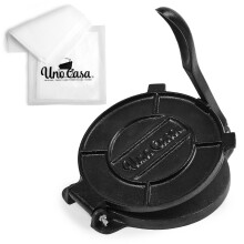 Uno Casa Tortilla Press Cast Iron - 8 Inch, Pre-Seasoned Tortilla Maker with 100 Pcs Parchment Paper - Roti Maker Chapati Machine, Taco Press Cast