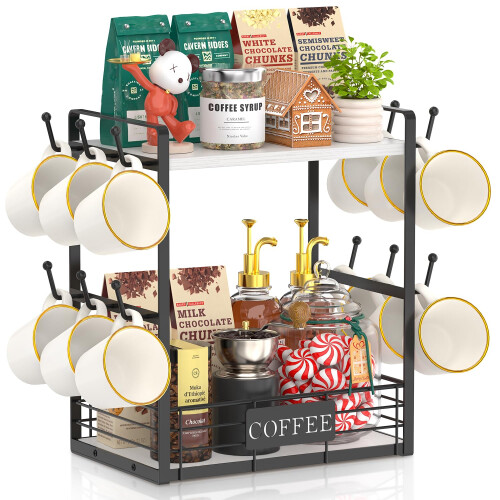 EsLuker.ly 2 Tier Coffee Bar Organizer Countertop Station Rack for ...