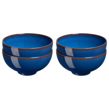 Denby - Imperial Blue Rice Bowls Set of 4 - Dishwasher Microwave Safe Crockery 480ml 13cm - Royal Blue Ceramic Stoneware Tableware - Chip & Crack