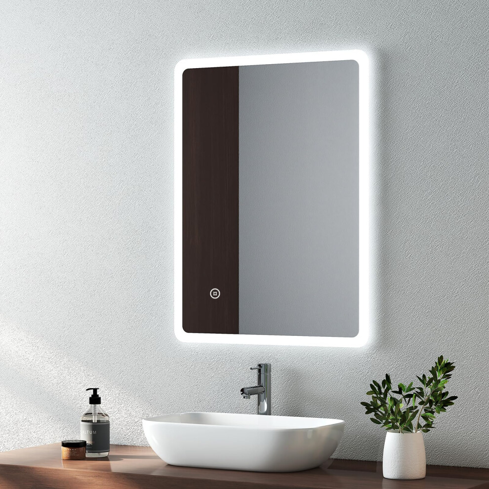Emke 450 X 600 Mm Backlit Illuminated Bathroom Mirror, Wall Mounted Multifunction Bathroom Vanity Mirror With Led Lights And Demister Pad,