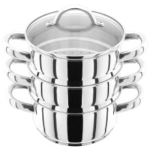Judge Stainless Steel 3 Tier Steamer Set with 16cm 600ml Casserole, 2 Steamers and Lid, Induction Ready, Gift Boxed - 25 Year Guarantee