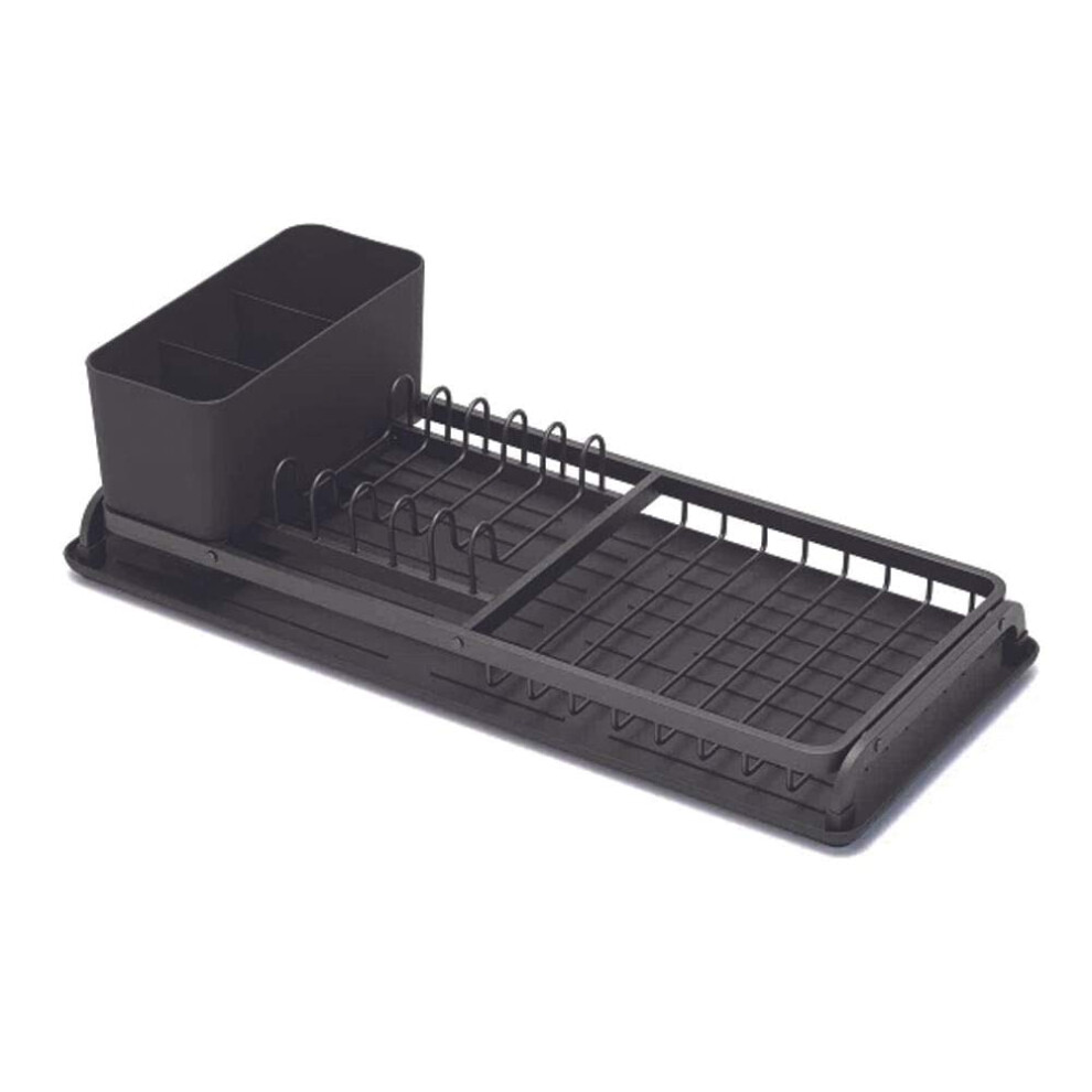 Brabantia Dish Drying Draining Rack (Compact / Grey) Easy-Clean Drip Tray & Removable Cutlery Basket, Corrosion-Resistant Aluminium Rack, 20 X Light/Grey