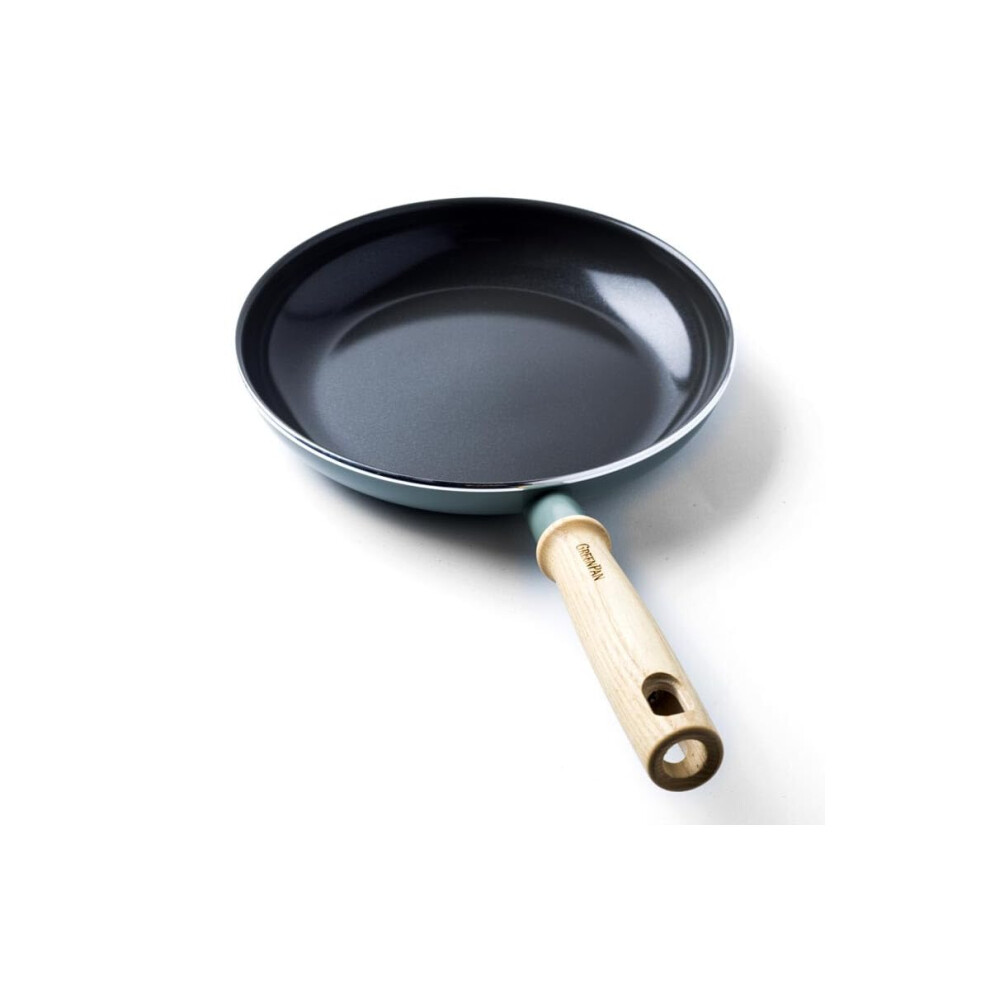 GreenPan Mayflower Healthy Ceramic Non-Stick 24 cm Frying Pan Skillet, Vintage Wood Handle, PFAS-Free, Induction, Smoky Blue, Blue