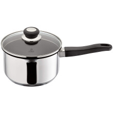 Judge Vista Stainless Steel Non-Stick Large Saucepan with Pouring Lip 20cm 3L, Glass Strain & Pour Lid, Induction Ready, Oven Safe