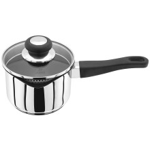 Judge Vista Draining Medium Stainless Steel Non-Stick Saucepan with Pouring Lip 14cm 1L, Shatterproof Glass Strain & Pour Lid, Induction Ready, Oven