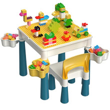 burgkidz Kids Building Blocks Table and Chair Set, Multi-Activity Table with 1 Chair and 130 Pieces Large Building Blocks, Creativity Bricks